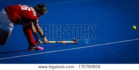 VALENCIA, SPAIN - FEBRUARY 7: Karolina Grochowalska during Hockey World League Round 2 match between Ghana and Poland at Betero Stadium on February 7, 2017 in Valencia, Spain