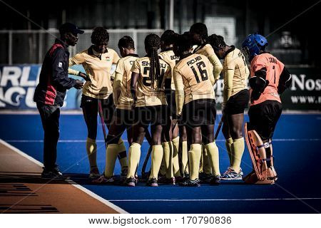 VALENCIA, SPAIN - FEBRUARY 7: Ghana players during Hockey World League Round 2 match between Ghana and Poland at Betero Stadium on February 7, 2017 in Valencia, Spain