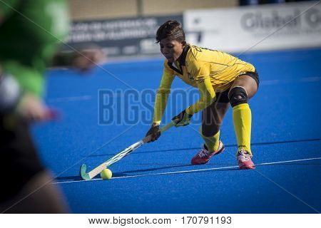 VALENCIA, SPAIN - FEBRUARY 7: Ghana player during Hockey World League Round 2 match between Ghana and Poland at Betero Stadium on February 7, 2017 in Valencia, Spain