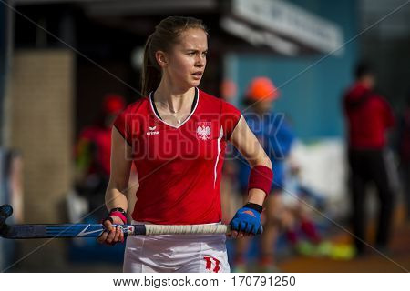 VALENCIA, SPAIN - FEBRUARY 7: Monika Polewczak during Hockey World League Round 2 match between Ghana and Poland at Betero Stadium on February 7, 2017 in Valencia, Spain