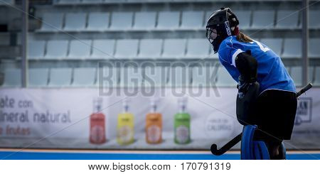 VALENCIA, SPAIN - FEBRUARY 7: Marta Kucharska during Hockey World League Round 2 match between Ghana and Poland at Betero Stadium on February 7, 2017 in Valencia, Spain