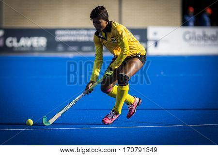 VALENCIA, SPAIN - FEBRUARY 7: Ghana player during Hockey World League Round 2 match between Ghana and Poland at Betero Stadium on February 7, 2017 in Valencia, Spain