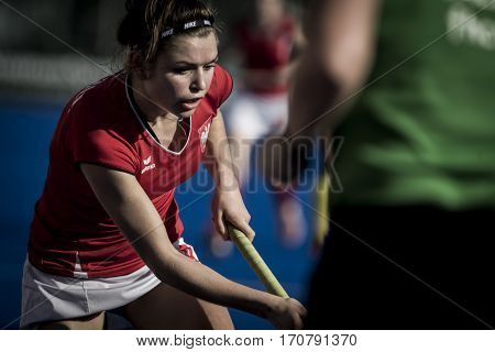 VALENCIA, SPAIN - FEBRUARY 7: Amelia Katerla during Hockey World League Round 2 match between Ghana and Poland at Betero Stadium on February 7, 2017 in Valencia, Spain