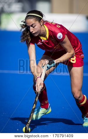 VALENCIA, SPAIN - FEBRUARY 7: Carola Salvatella during Hockey World League Round 2 match between Spain and Turkey at Betero Stadium on February 7, 2017 in Valencia, Spain