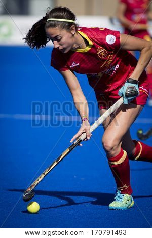 VALENCIA, SPAIN - FEBRUARY 7: Carola Salvatella during Hockey World League Round 2 match between Spain and Turkey at Betero Stadium on February 7, 2017 in Valencia, Spain