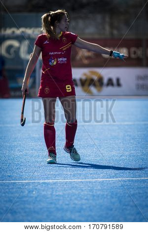 VALENCIA, SPAIN - FEBRUARY 7: Maria Lopez during Hockey World League Round 2 match between Spain and Turkey at Betero Stadium on February 7, 2017 in Valencia, Spain