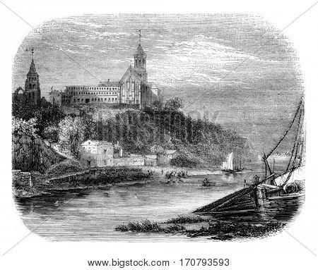View of the Old Saint Florent, vintage engraved illustration. Magasin Pittoresque 1852.