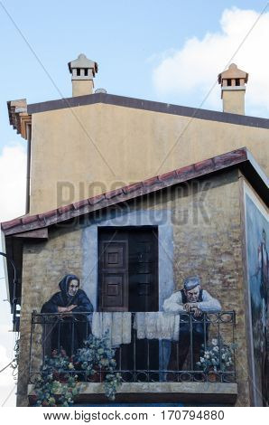 Murals wall painting in Fonni, Sardinia, Italy