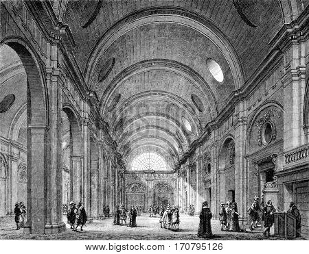 Great Hall of Lost Steps of the Palace, built from 1615 to 1622, vintage engraved illustration. Magasin Pittoresque 1845.