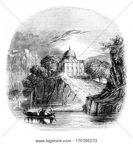 A landscape of Bundelkhand in Hindustan, vintage engraved illustration. Magasin Pittoresque 1844.