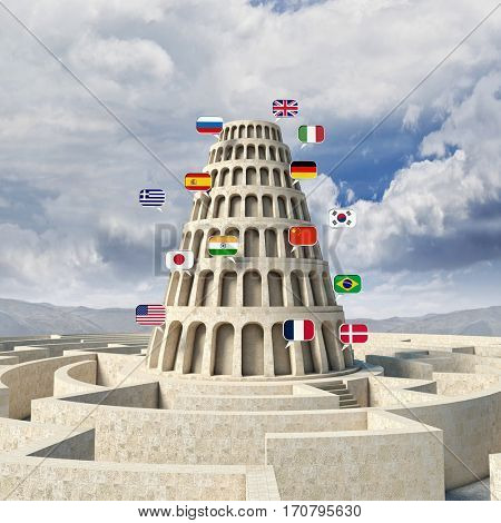 babel tower concept 3d rendering