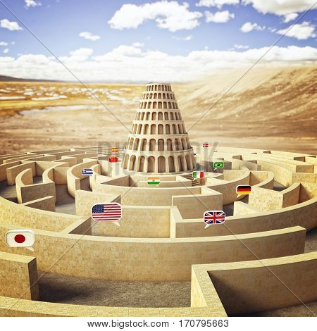 babel tower concept 3d rendering