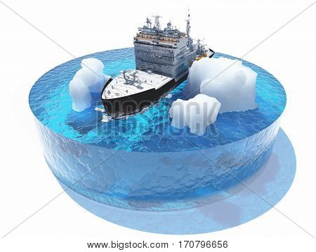  Model Sea and icebreaker on a white background..,3d render