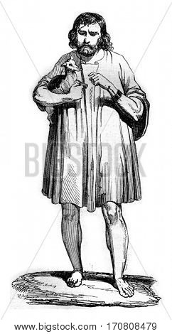 The sagum, Gallic peasant, vintage engraved illustration. Magasin Pittoresque 1842.