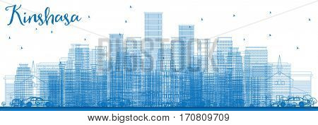 Outline Kinshasa Skyline with Blue Buildings. Business Travel and Tourism Concept with Historic Buildings. Image for Presentation Banner Placard and Web Site.