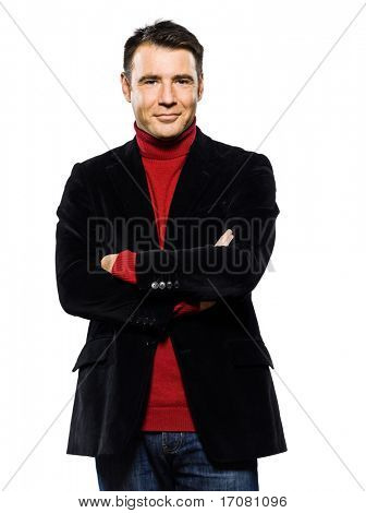 lächelnd fröhliche Seductor Arme verschränkt Studio Portrait auf isolierte caucasian schöner Mann-portrait 