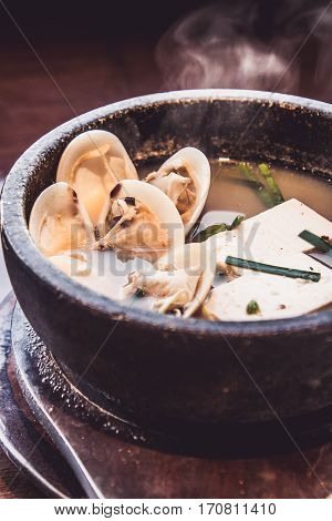 Miso Soup with tofu and shell Japanese food