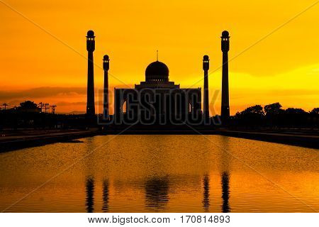 Landscape of Center Mosque Songkhla in evening Thailand.