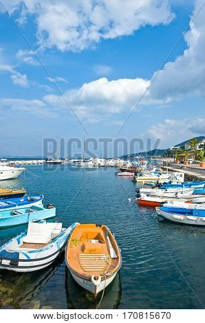 Ischia Italy - October 17 2008: Boats in the Lacco Ameno harbor