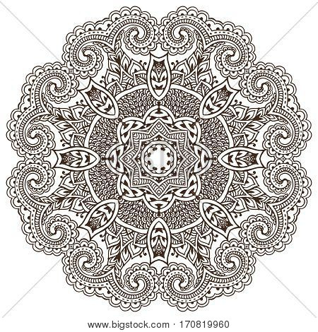 Vector mandala pattern of henna floral elements based on traditional Asian ornaments. Paisley Mehndi Tattoo Doodle illustration