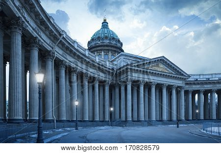 Kazan Cathedral in St.Petersburg by night Russia