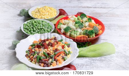 Frozen vegetables, quick-frozen vegetables in healthy diet (healthy eating)