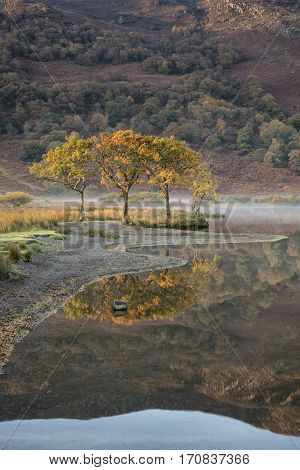 Beautiful Autumn Fall Landscape Image Of Crummock Water At Sunrise In Lake District England