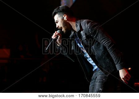 HUNTINGTON, NY-FEB 8: Joe Jonas of DNCE performs onstage at the Paramount on February 8, 2017 in Huntington, New York. 