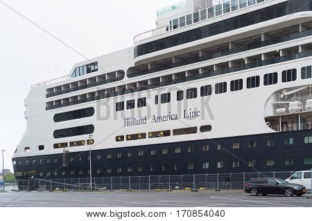ROTTERDAM NETHERLANDS - MAY 14 2016: Passenger ship the "MS rotterdam" a 4 star-plus cruise ship of the Holland America Line