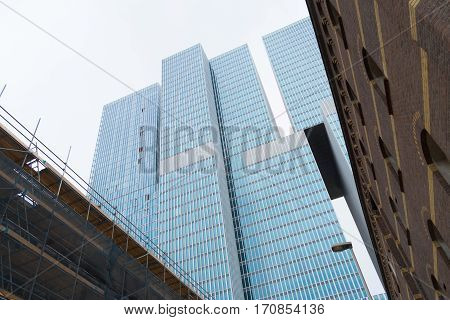 ROTTERDAM NETHERLANDS - MAY 14 2016: Low angle view of the famous skyscraper 