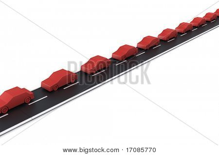 3D Rendering of a Verkehr jam in einer Seite der Straße und auf die andere Spur frei
