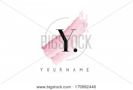 Y Letter Logo with Watercolor Pastel Aquarella Brush Stroke and Circular Rounded Design.