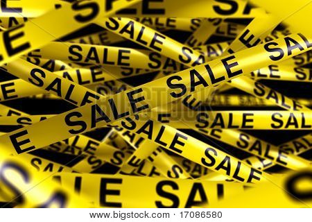 representación 3D de la cinta de la precaución con venta escrito en él