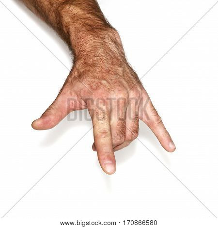Man's hand on a white background shows the gestures