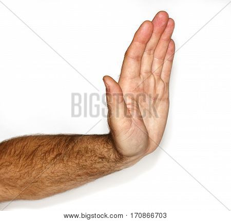 Man's hand on a white background shows the gestures