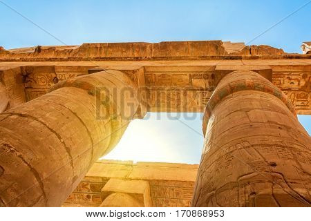 Hypostyle Hall in Karnak Temple located in ancient Thebes, Egypt