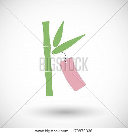 Bamboo with paper strip icon. Flat design of Tanabata Japanese stars festival symbol with round shadow. Vector illustration