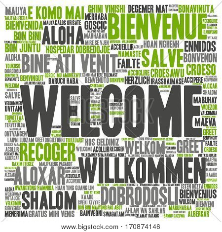 Concept or conceptual abstract welcome or greeting international word cloud in different languages or multilingual isolated
