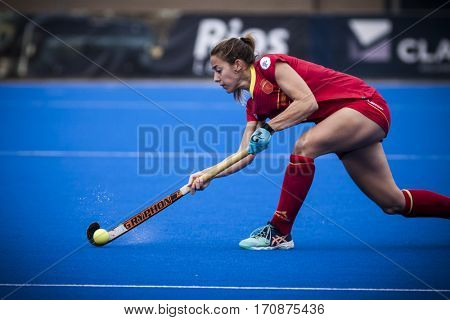VALENCIA, SPAIN - FEBRUARY 11: Maria Lopez during Hockey World League Round 2 semifinal match between Spain and Scotland at Betero Stadium on February 11, 2017 in Valencia, Spain