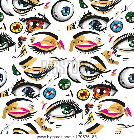 Pop art seamless pattern with eyes vector