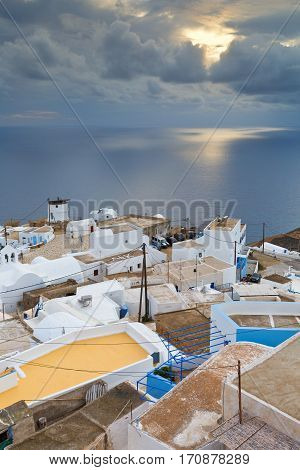 ANAFI, GREECE - JANUARY 15, 2017: View of Chora village on Anafi island on January 15, 2017.