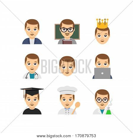 Abstract flat design emoticon style man icon illustration set