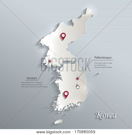 Korea map south north separate blue white card paper 3D vector