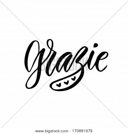 Grazie thank you in Italian. Inspirational. Lettering poster or banner. Vector hand lettering.
