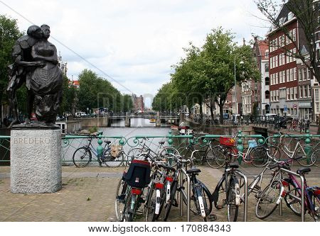 Bikes Parked On Bridge Over Gelderse Kade
