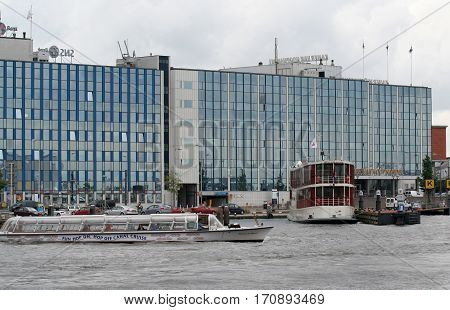Netherlands Amsterdam june 2016: Renovated office buildings along river IJ
