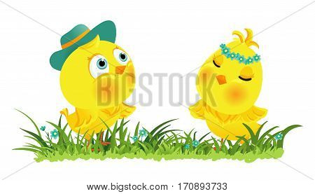Couple of funny chickens for Easter decoraction Cartoon vector clipart