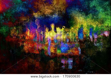 city abstraction digital painting, night city lights inspiration abstract painting, a megapolis abstract view