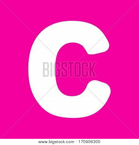 Letter C sign design template element. White icon at magenta background.
