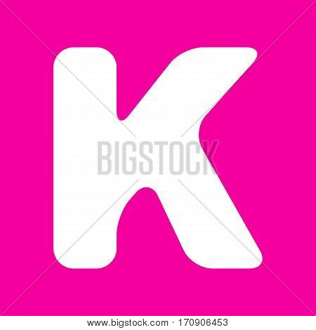 Letter K sign design template element. White icon at magenta background.